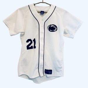 Penn State Nittany‎ Lions Baseball Jersey 21 Mizuno Men's VTG Small White Navy